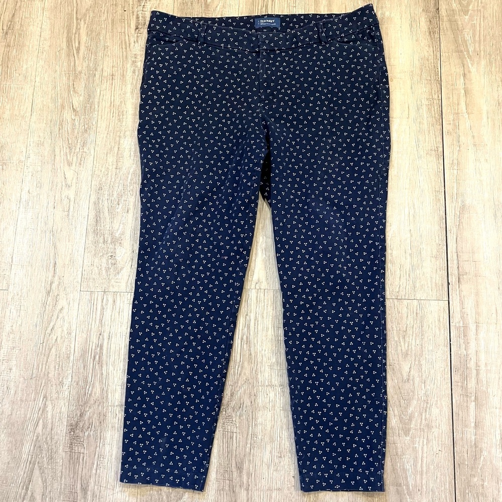 Old Navy Pixie Navy Blue Patterned Pants Mid Rise… - image 1